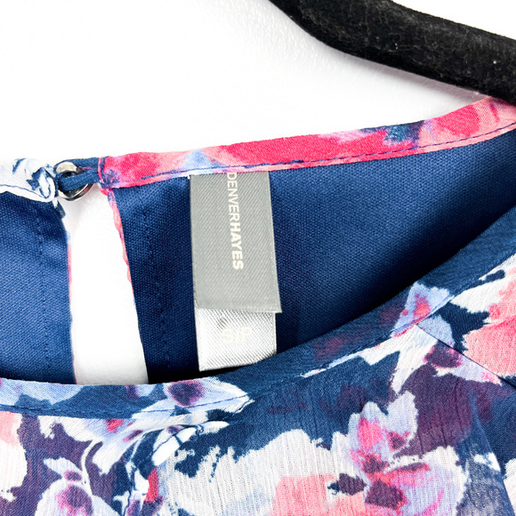 DenverHayes Short Sleeve Cold Shoulder Blue & Pink Floral Blouse - Picture 2 of 7